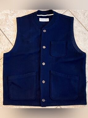 Universal Works Wool Snap Button Gilet Vest Navy Blue XL EUC
